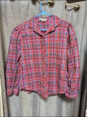 Vintage 70s 80s Plaid Western Cowgirl Blouse Large